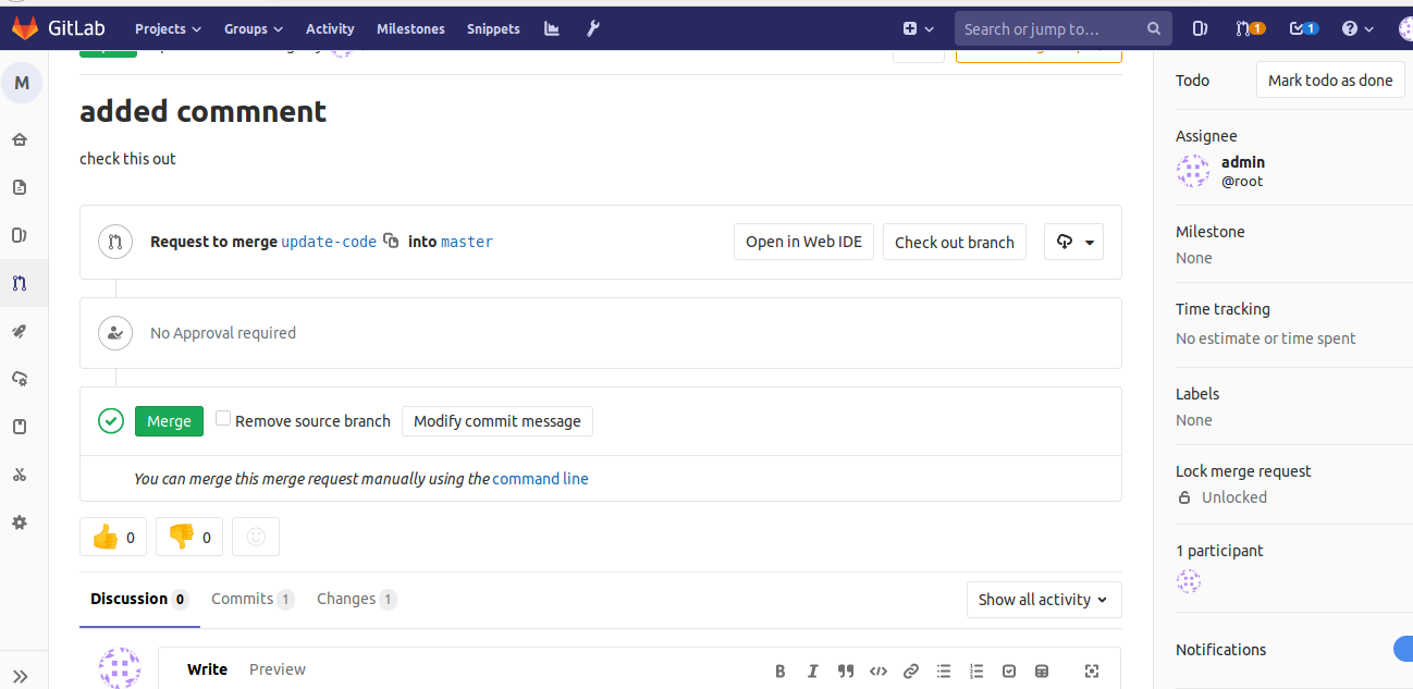 комментирии в gitlab