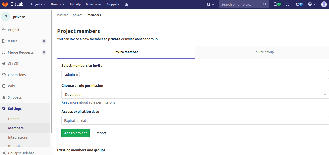 gitlab добавление пользователей в репозиторий