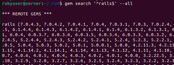 gem search '^rails$' --all